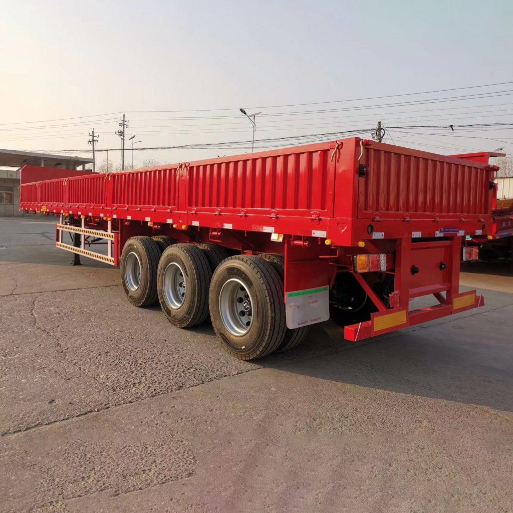 TriAxles Flatbed Semi Trailer with 800mm Height Side Walls for sale in