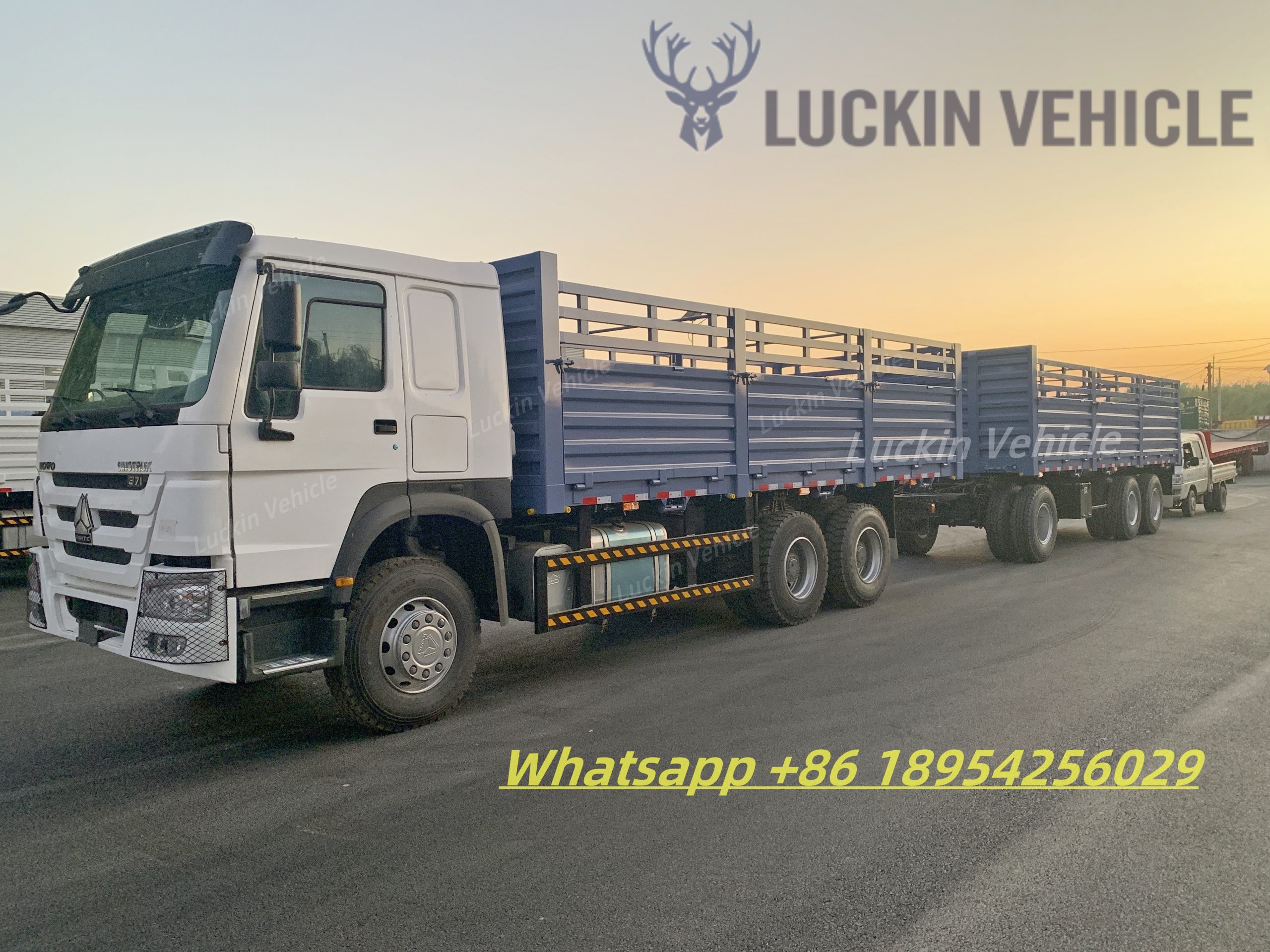Hot Selling Sinotruk HOWO Brand 3 Axles 6X4 10 Wheele Fence Box Cargo Truck with Full Trailer for Ethiopia Sale插图1