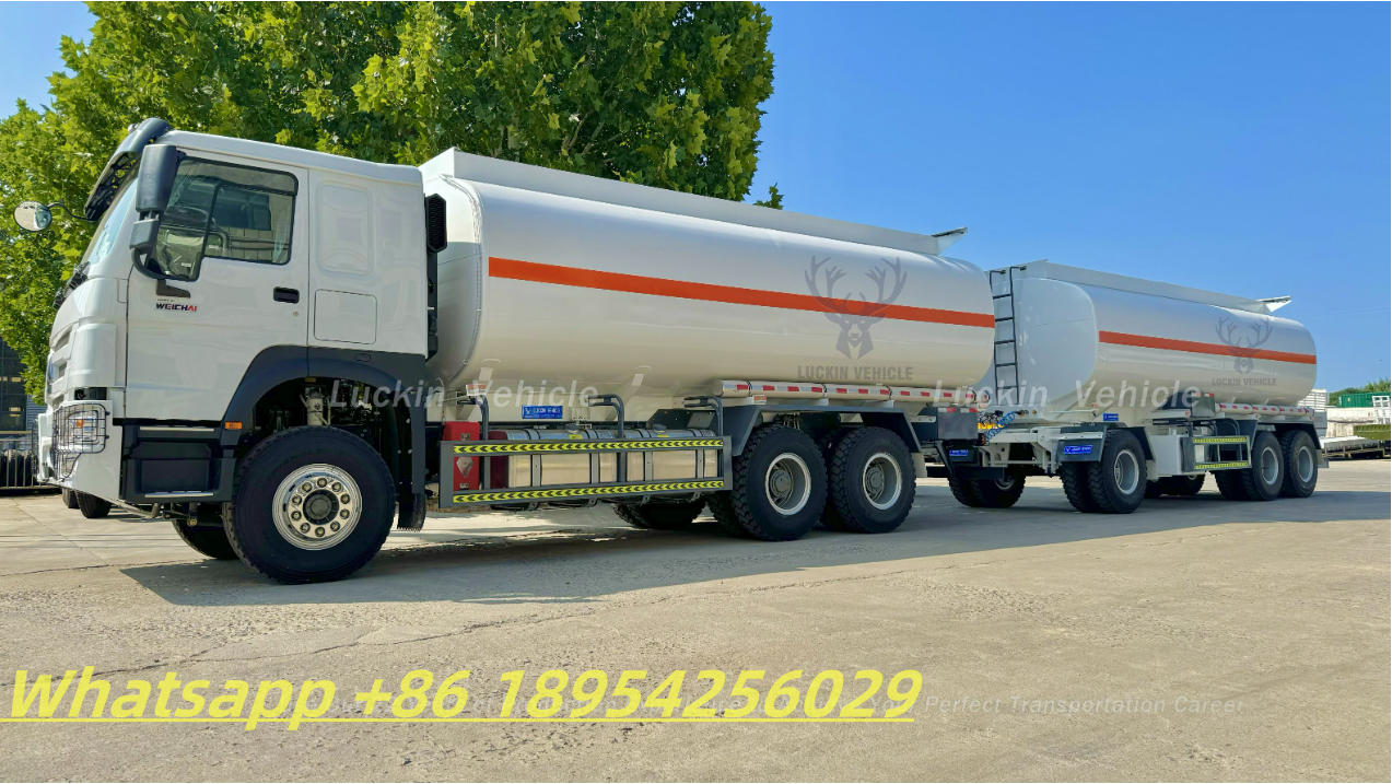 Sinotruk HOWO New and Used 371HP 400HP 25 Cbm 25000 Liters Diesel Fuel Tank Truck with 25000L Fuel Tanker Full Drawbar Trailer for Sale插图